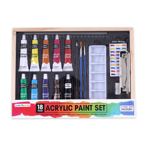 CR401 18Pcs Acrylic Paints With Tools In Wood Box W/Clipboard